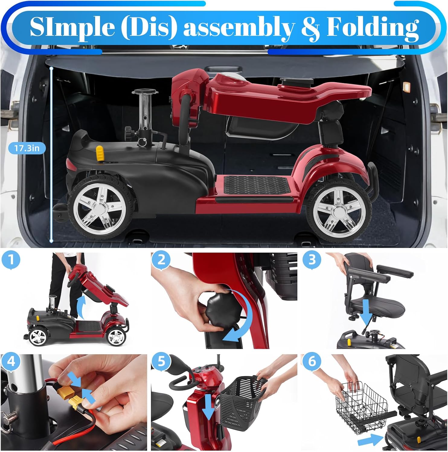 4-Wheel Mobility Scooter for Adults & Seniors, 15–30 Mile Range, 350W, Removable Battery, Compact