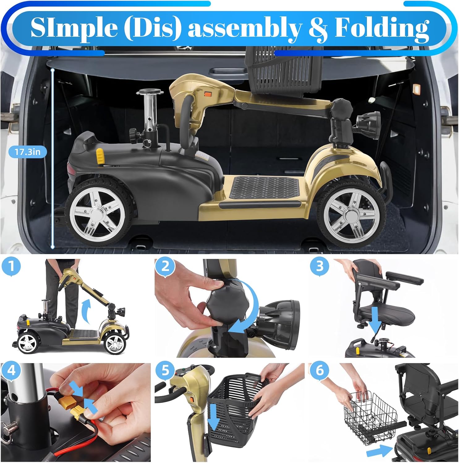 4-Wheel Mobility Scooter for Adults & Seniors, 15–30 Mile Range, 350W, Removable Battery, Compact