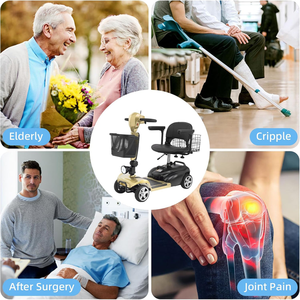 4-Wheel Mobility Scooter for Adults & Seniors, 15–30 Mile Range, 350W, Removable Battery, Compact