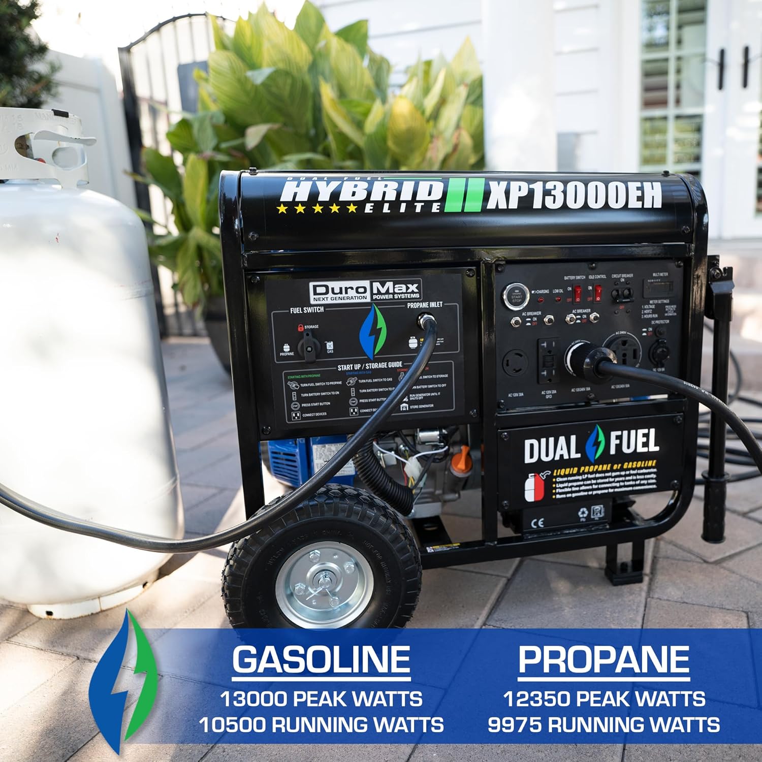 DuroMax XP13000EH 13,000-Watt Dual Fuel Portable Generator – Gas & Propane, Electric Start