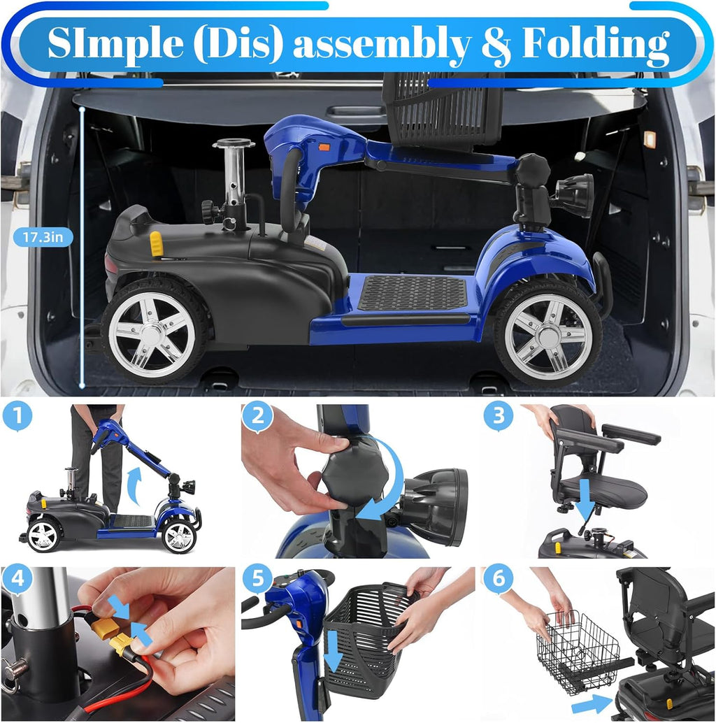 4-Wheel Mobility Scooter for Adults & Seniors, 15–30 Mile Range, 350W, Removable Battery, Compact