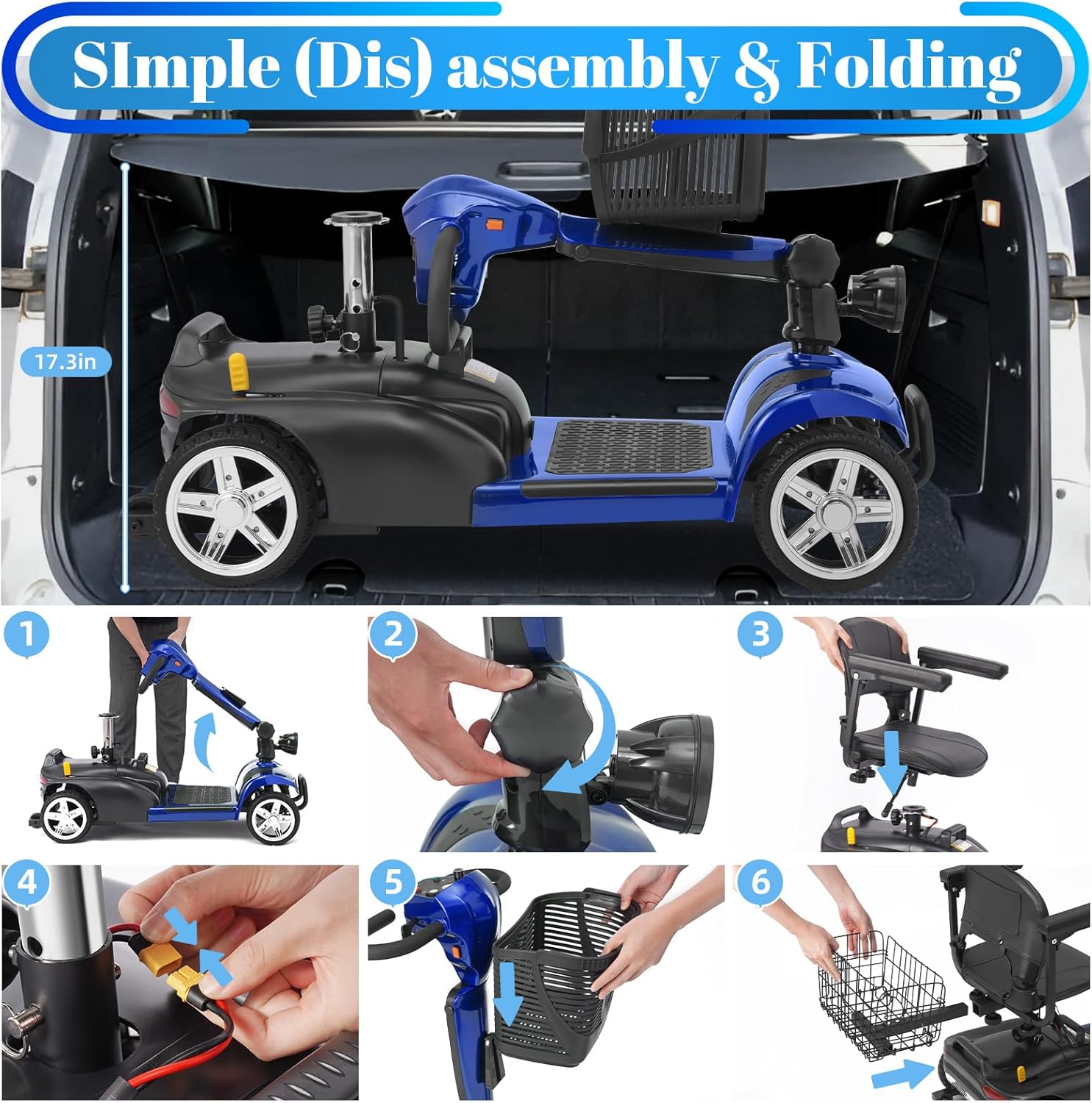4-Wheel Mobility Scooter for Adults & Seniors, 15–30 Mile Range, 350W, Removable Battery, Compact