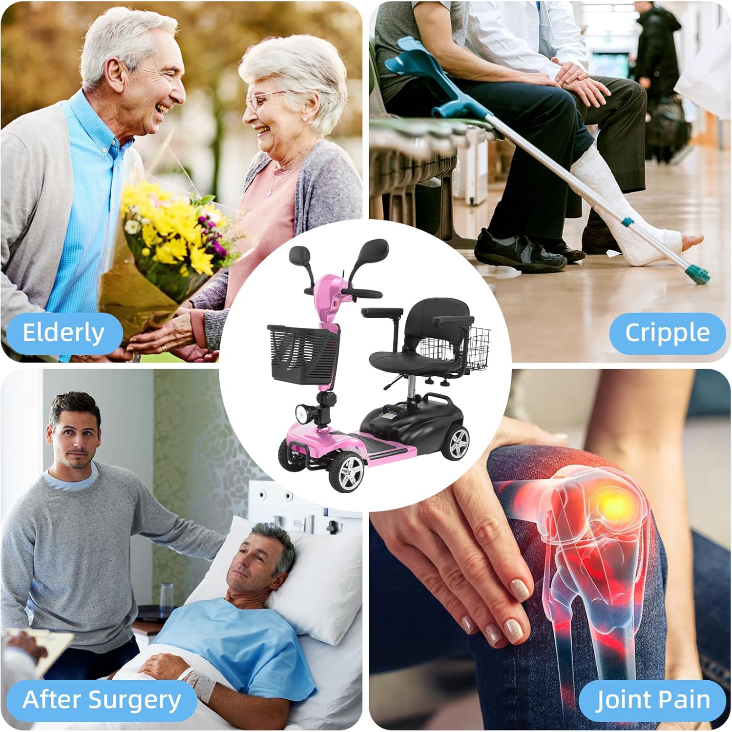 4-Wheel Mobility Scooter for Adults & Seniors, 15–30 Mile Range, 350W, Removable Battery, Compact