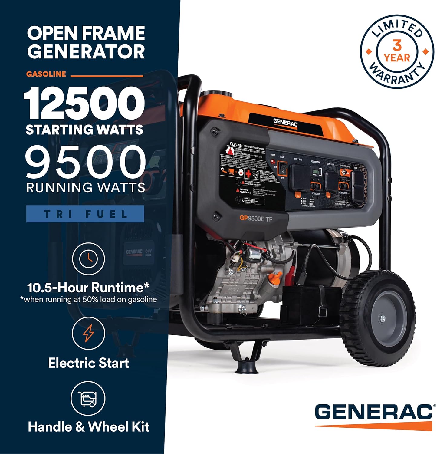 Generac 8,125 Starting Watt Portable Gas Generator – Includes Extension Cord