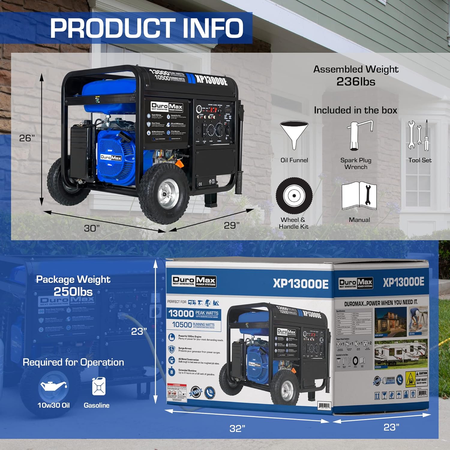 DuroMax XP13000EH 13,000-Watt Dual Fuel Portable Generator – Gas & Propane, Electric Start