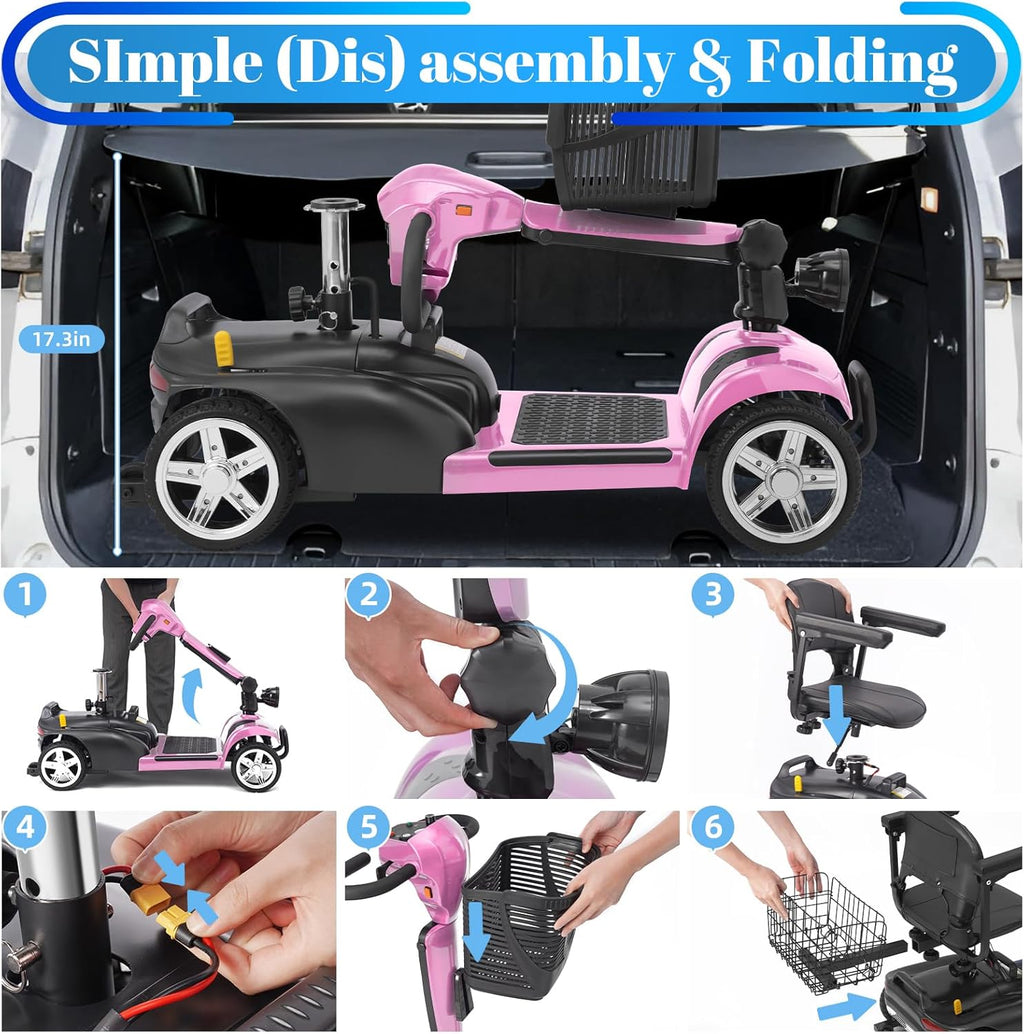 4-Wheel Mobility Scooter for Adults & Seniors, 15–30 Mile Range, 350W, Removable Battery, Compact
