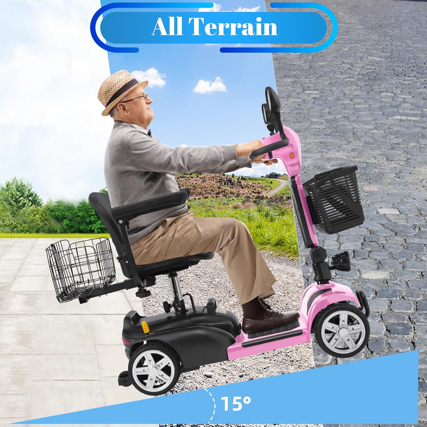 4-Wheel Mobility Scooter for Adults & Seniors, 15–30 Mile Range, 350W, Removable Battery, Compact