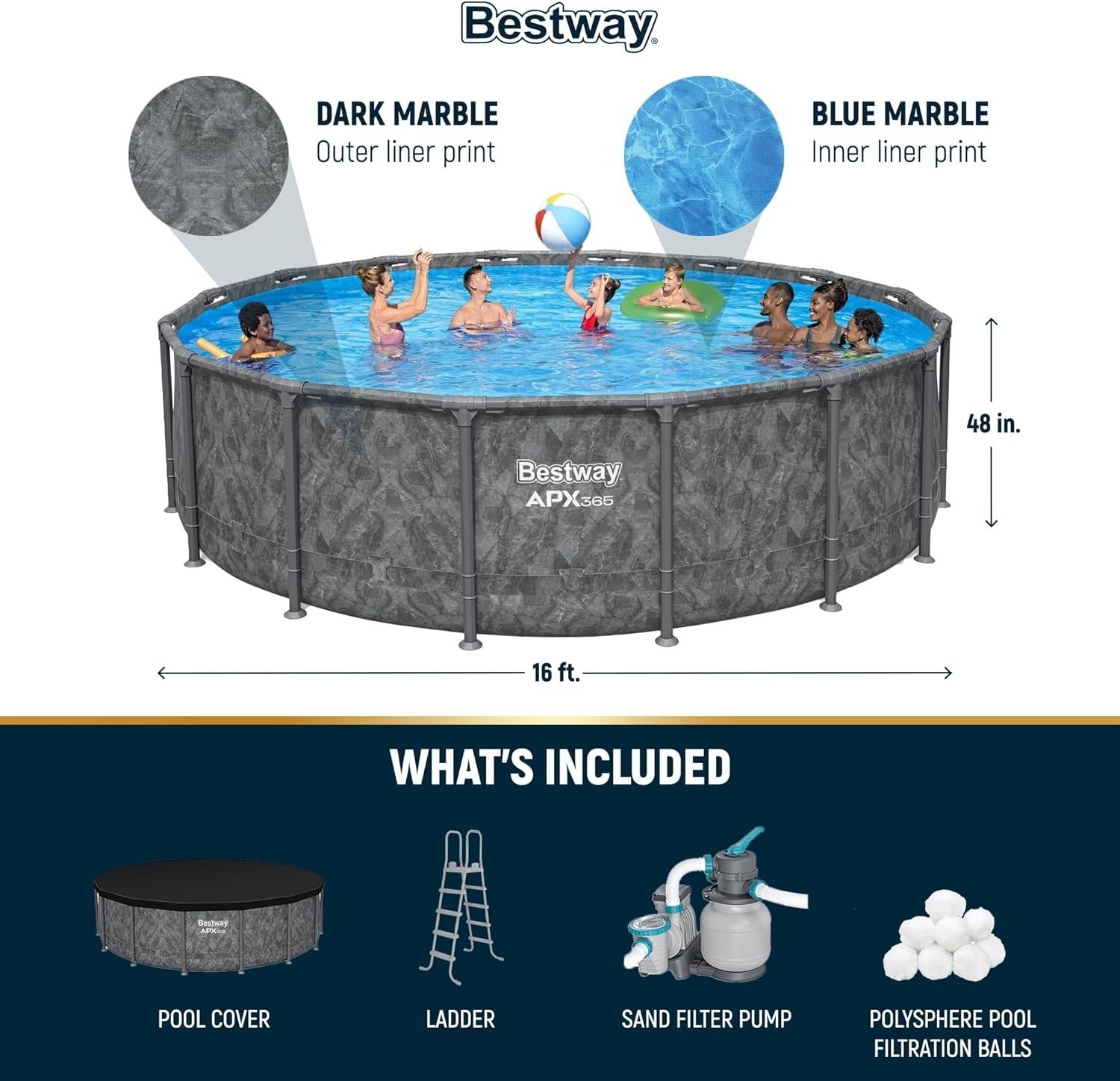 Bestway APX 365 16ft x 48 inches Round Above Ground Pool Set