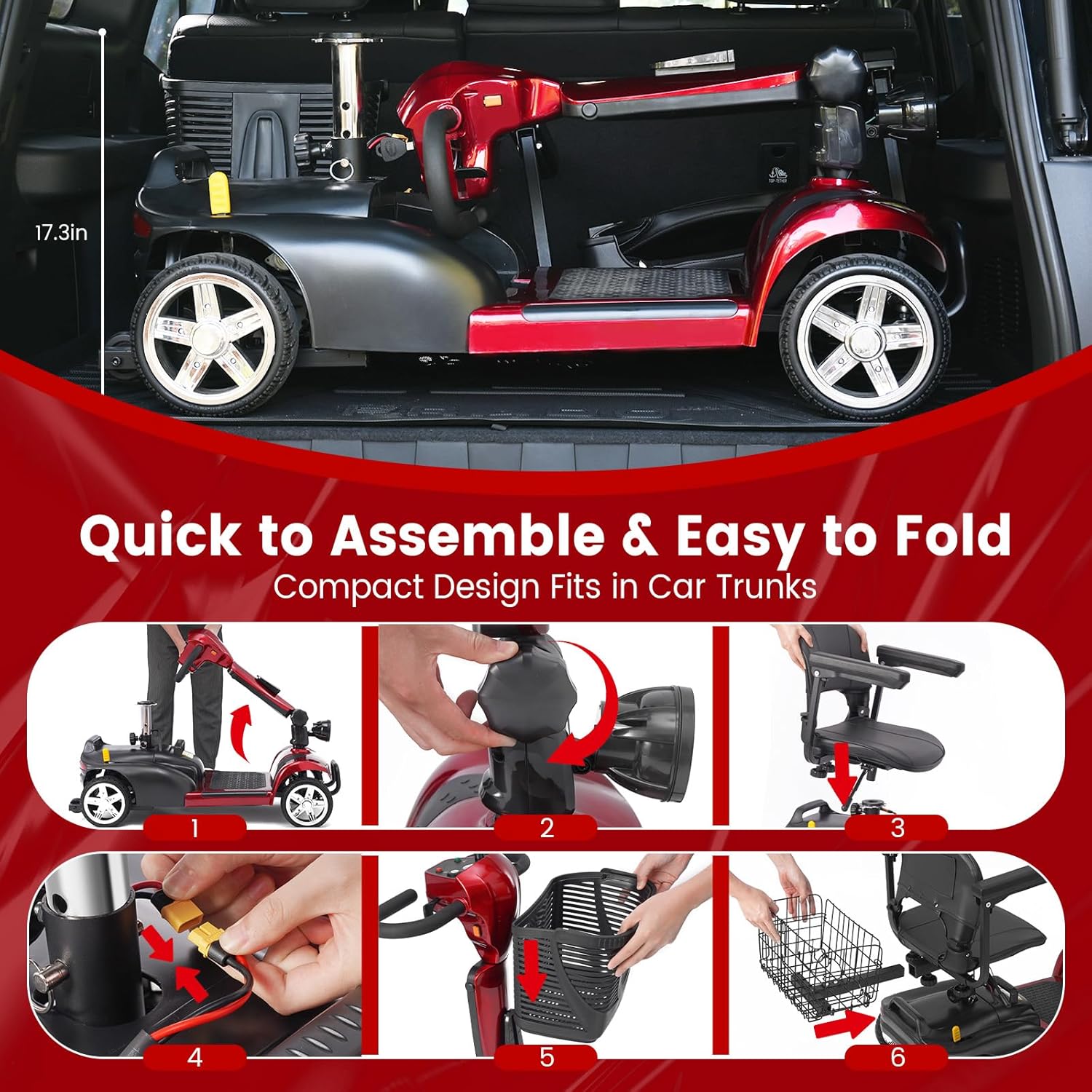 4-Wheel Mobility Scooter for Adults & Seniors, 15–30 Mile Range, 350W, Removable Battery, Compact