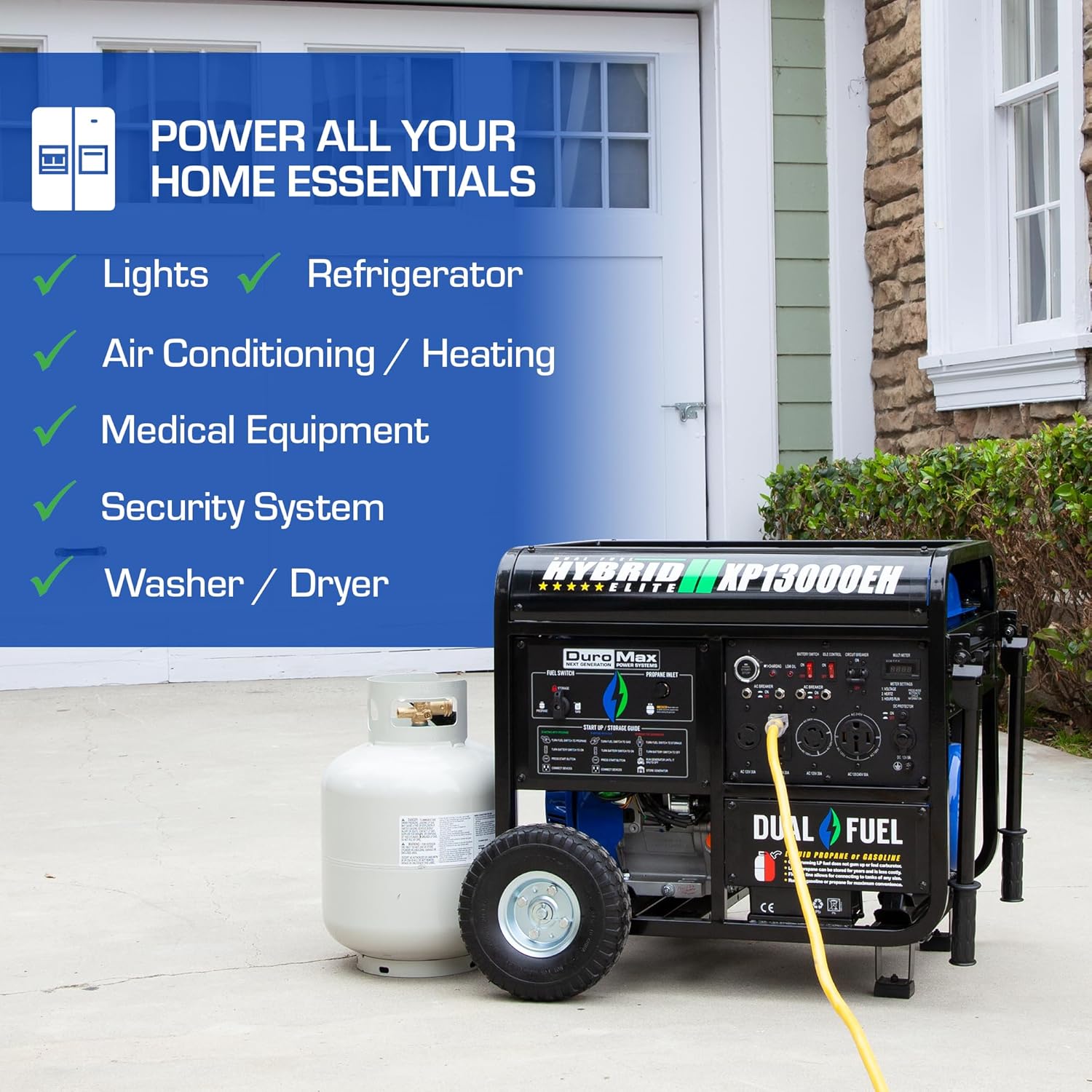 DuroMax XP13000EH 13,000-Watt Dual Fuel Portable Generator – Gas & Propane, Electric Start