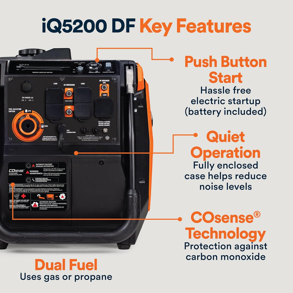 Generac 3,300-Watt Gas Powered Portable Inverter Generator – Lightweight and Compact