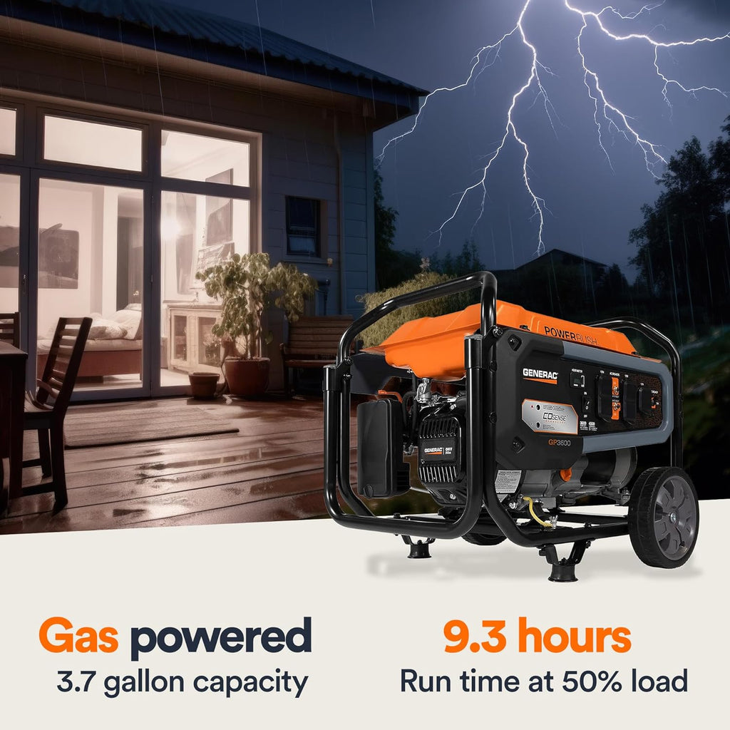 Generac 8,125 Starting Watt Portable Gas Generator – Includes Extension Cord