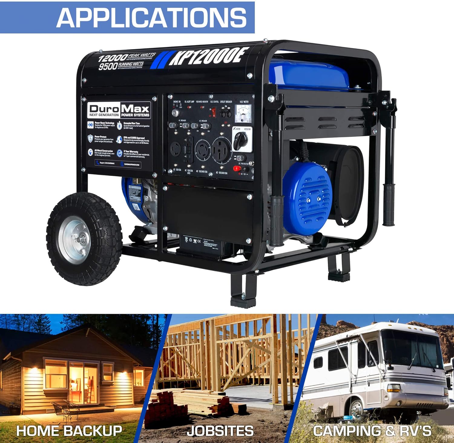 DuroMax XP13000EH 13,000-Watt Dual Fuel Portable Generator – Gas & Propane, Electric Start