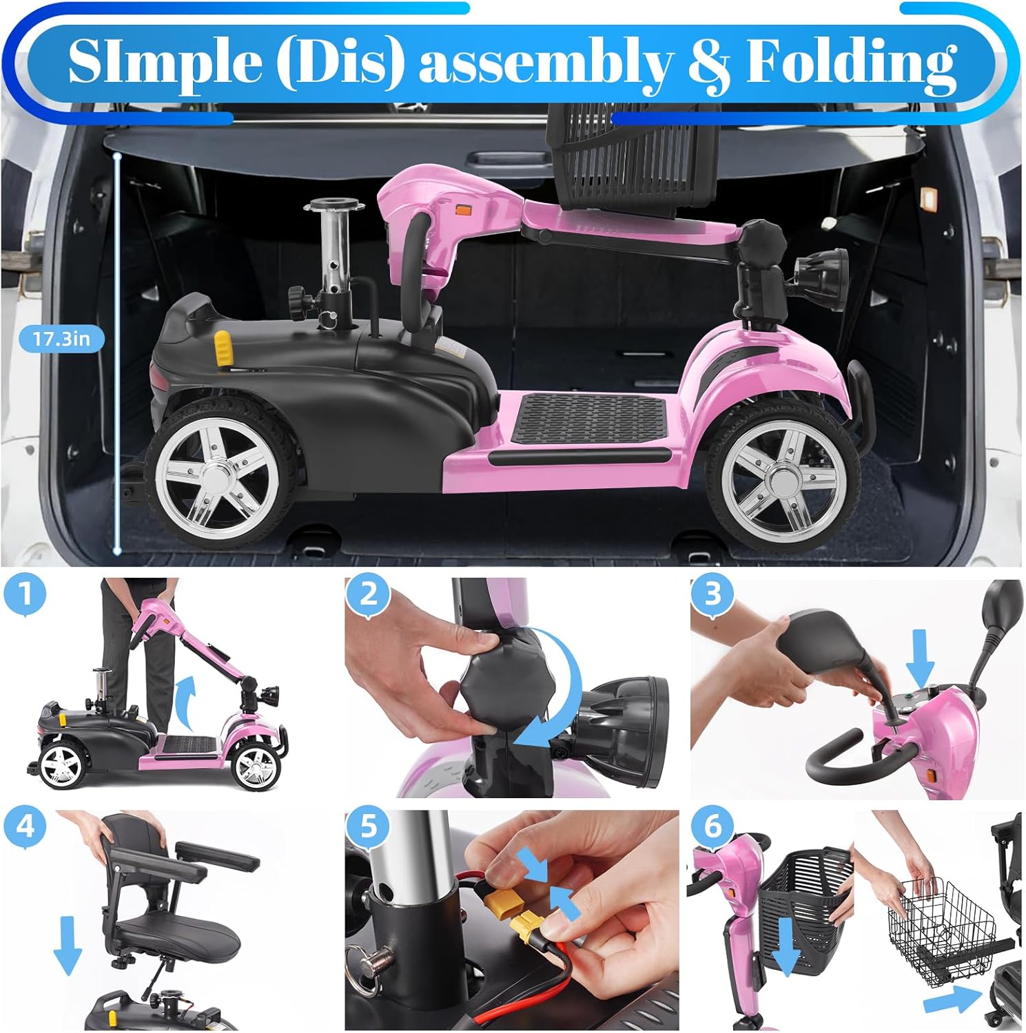 4-Wheel Mobility Scooter for Adults & Seniors, 15–30 Mile Range, 350W, Removable Battery, Compact