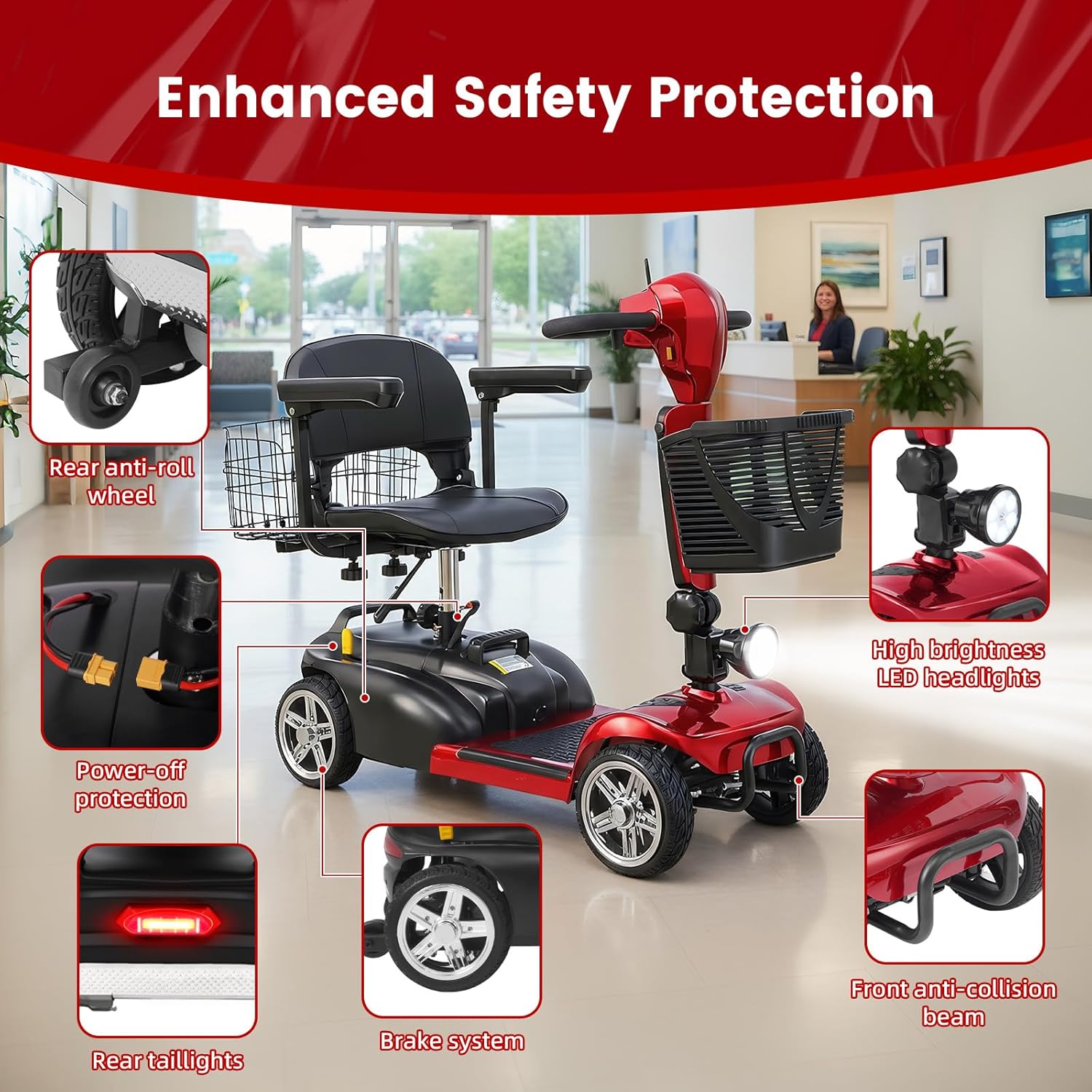 4-Wheel Mobility Scooter for Adults & Seniors, 15–30 Mile Range, 350W, Removable Battery, Compact