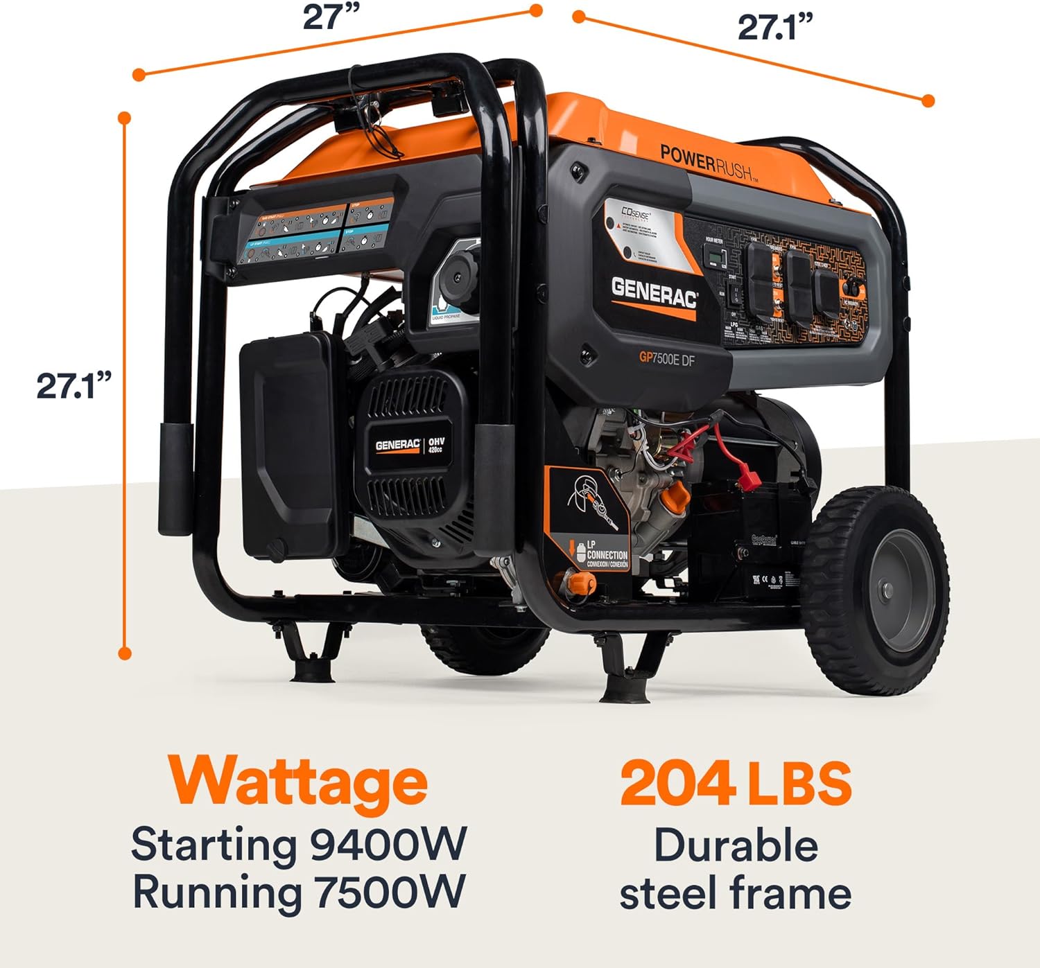 Generac 8,125 Starting Watt Portable Gas Generator – Includes Extension Cord