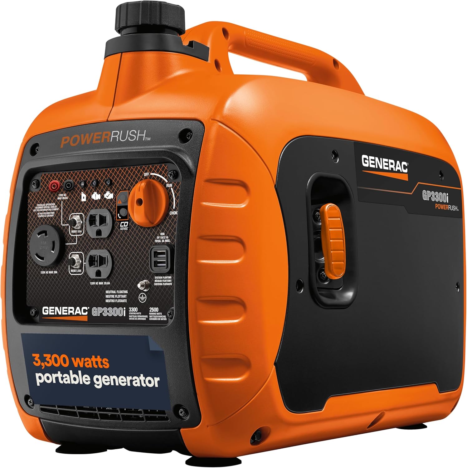 Generac 3,300-Watt Gas Powered Portable Inverter Generator – Lightweight and Compact