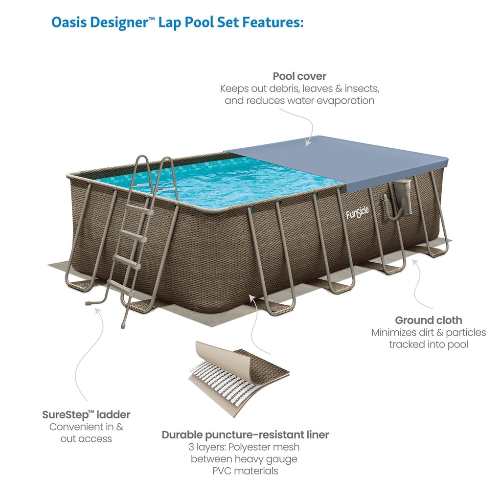 Funsicle 18'x9'x52" Oasis Rectangular Swimming Pool Set with 18' Cover
