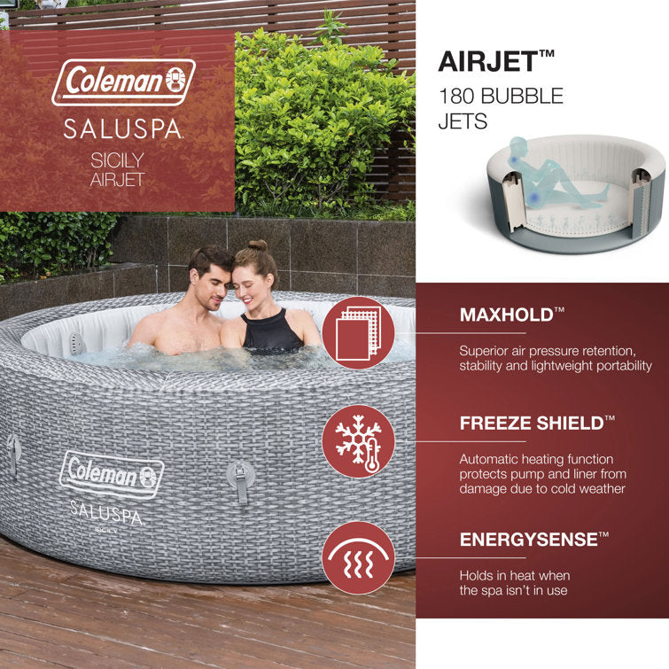 Bestway Coleman Sicily Airjet Inflatable Hot Tub With Energysense Cover, Grey