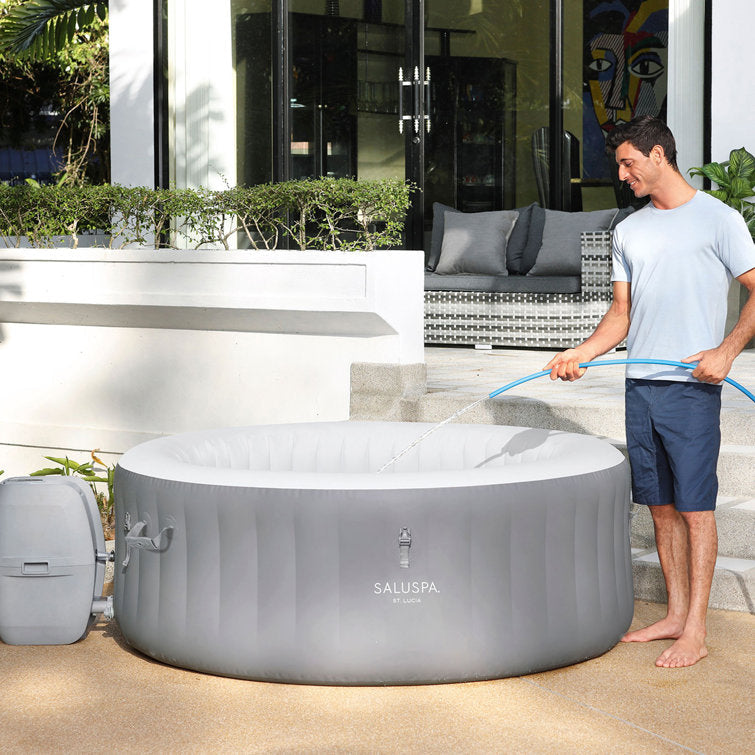 Bestway SaluSpa St. Lucia 3 Person Round Inflatable Outdoor Hot Tub Spa, Gray