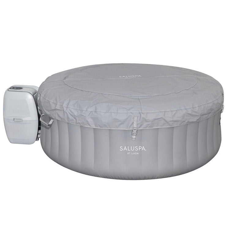 Bestway SaluSpa St. Lucia 3 Person Round Inflatable Outdoor Hot Tub Spa, Gray
