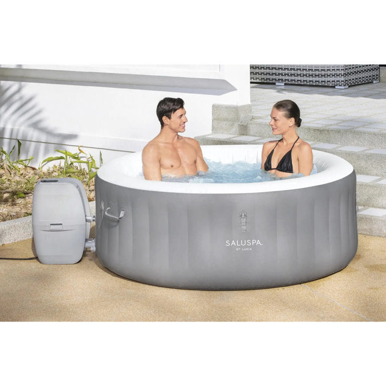 Bestway SaluSpa St. Lucia 3 Person Round Inflatable Outdoor Hot Tub Spa, Gray