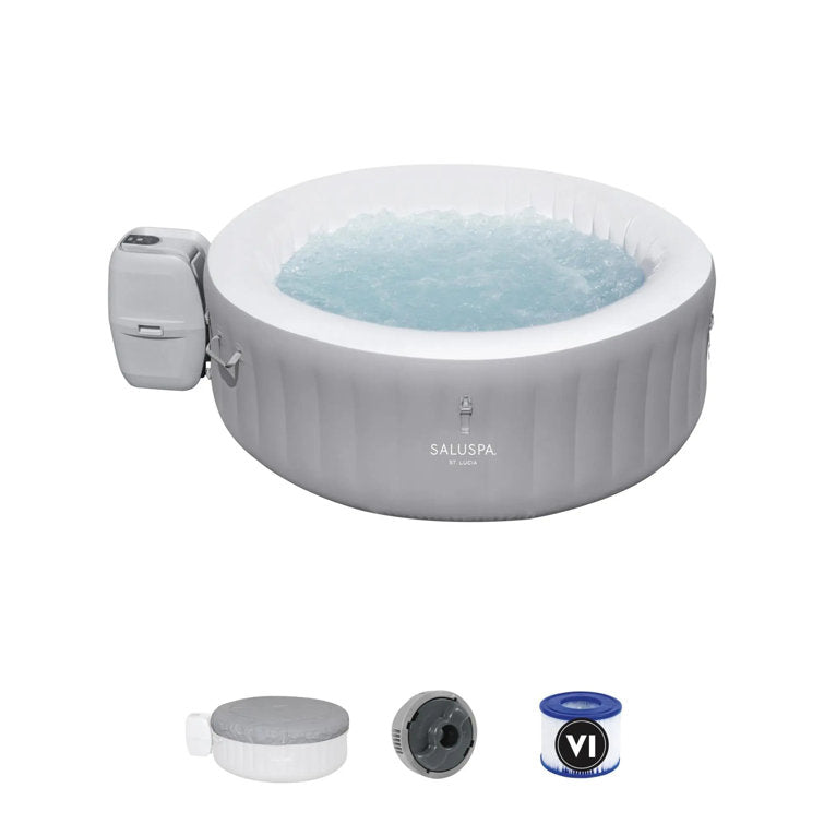 Bestway SaluSpa St. Lucia 3 Person Round Inflatable Outdoor Hot Tub Spa, Gray