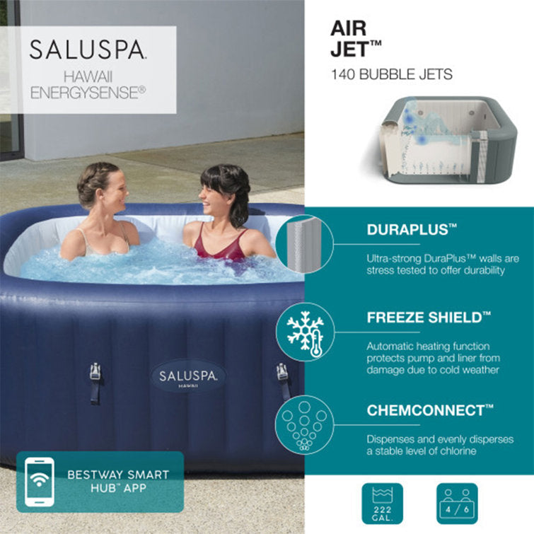 Bestway Saluspa Hawaii Airjet Inflatable Hot Tub With Energysense Cover, Blue