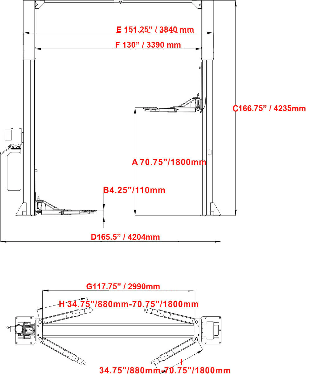 M120 12,000lbs Two Post Clear floor Vehicle Lift By KaTool