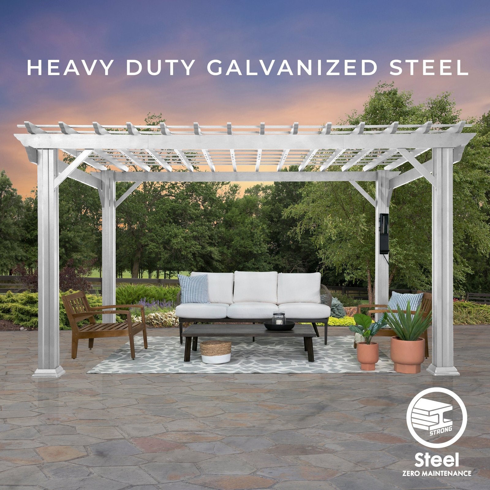 16×12 Hawthorne Traditional Steel Pergola With Sail Shade Soft Canopy