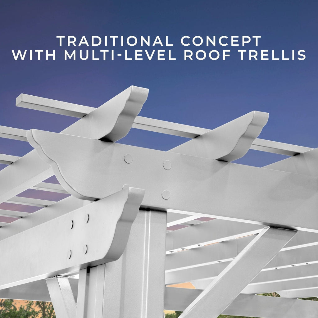 16×12 Hawthorne Traditional Steel Pergola With Sail Shade Soft Canopy