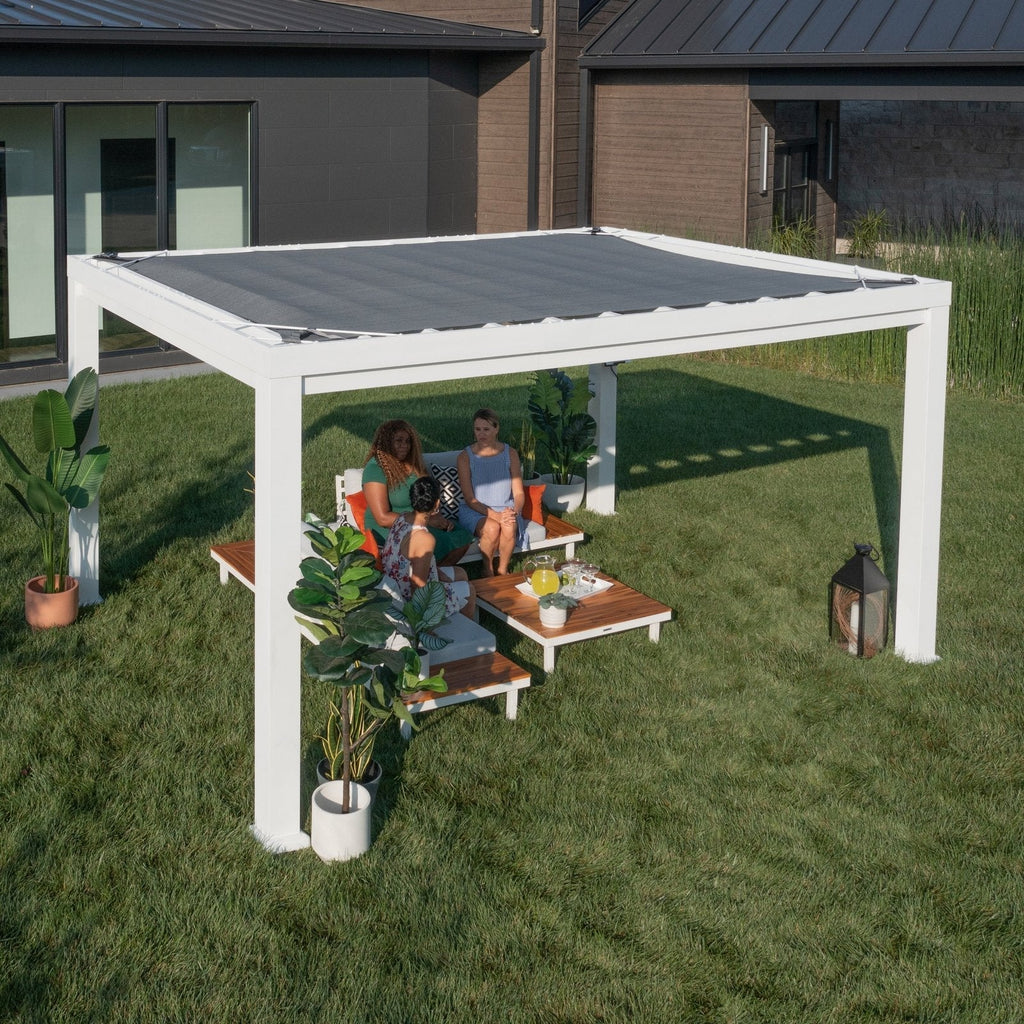 14×12 Windham Modern Steel Pergola With Sail Shade Soft Canopy