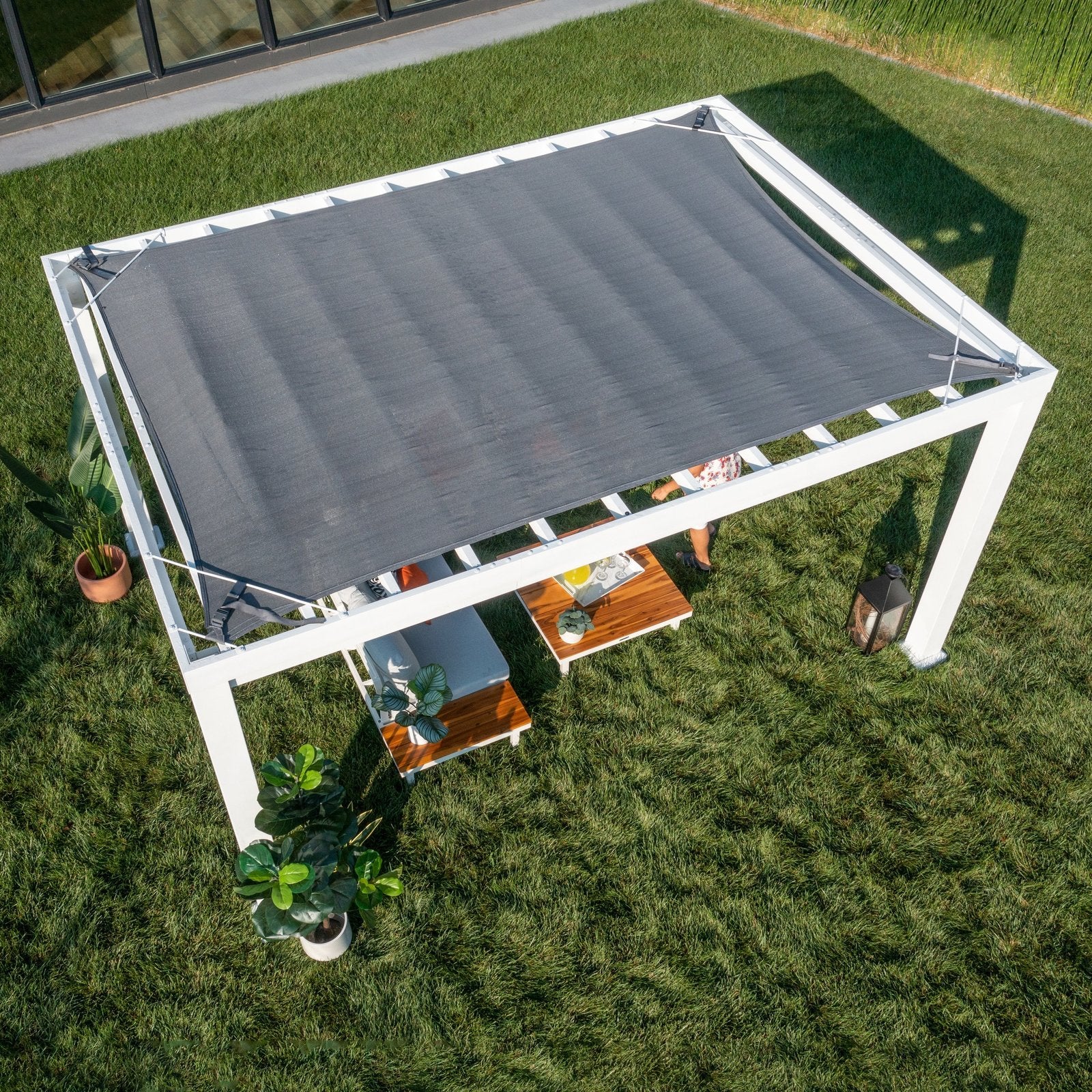 14×12 Windham Modern Steel Pergola With Sail Shade Soft Canopy
