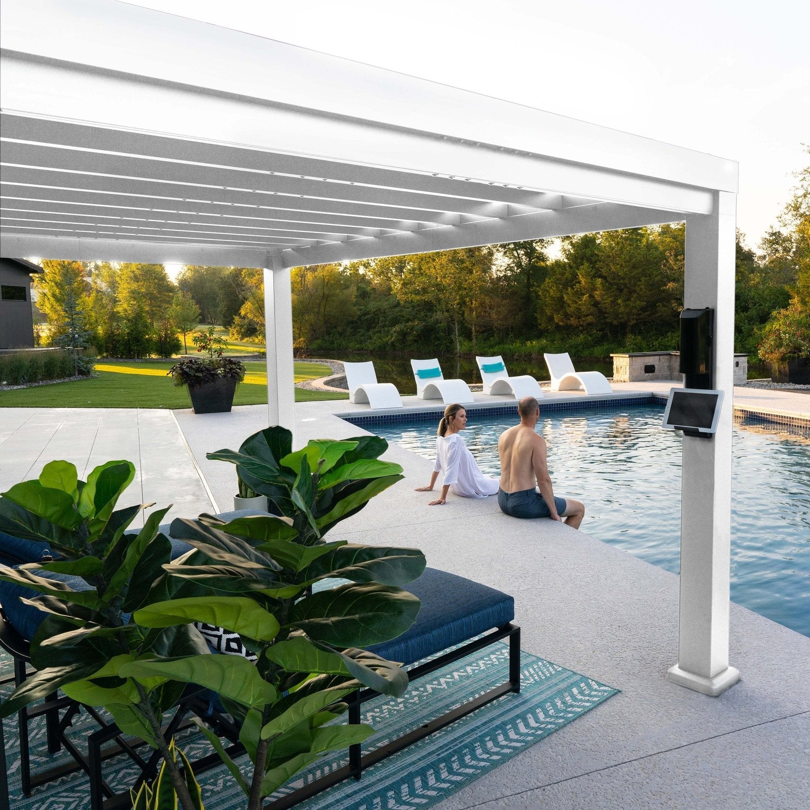 14×12 Windham Modern Steel Pergola With Sail Shade Soft Canopy