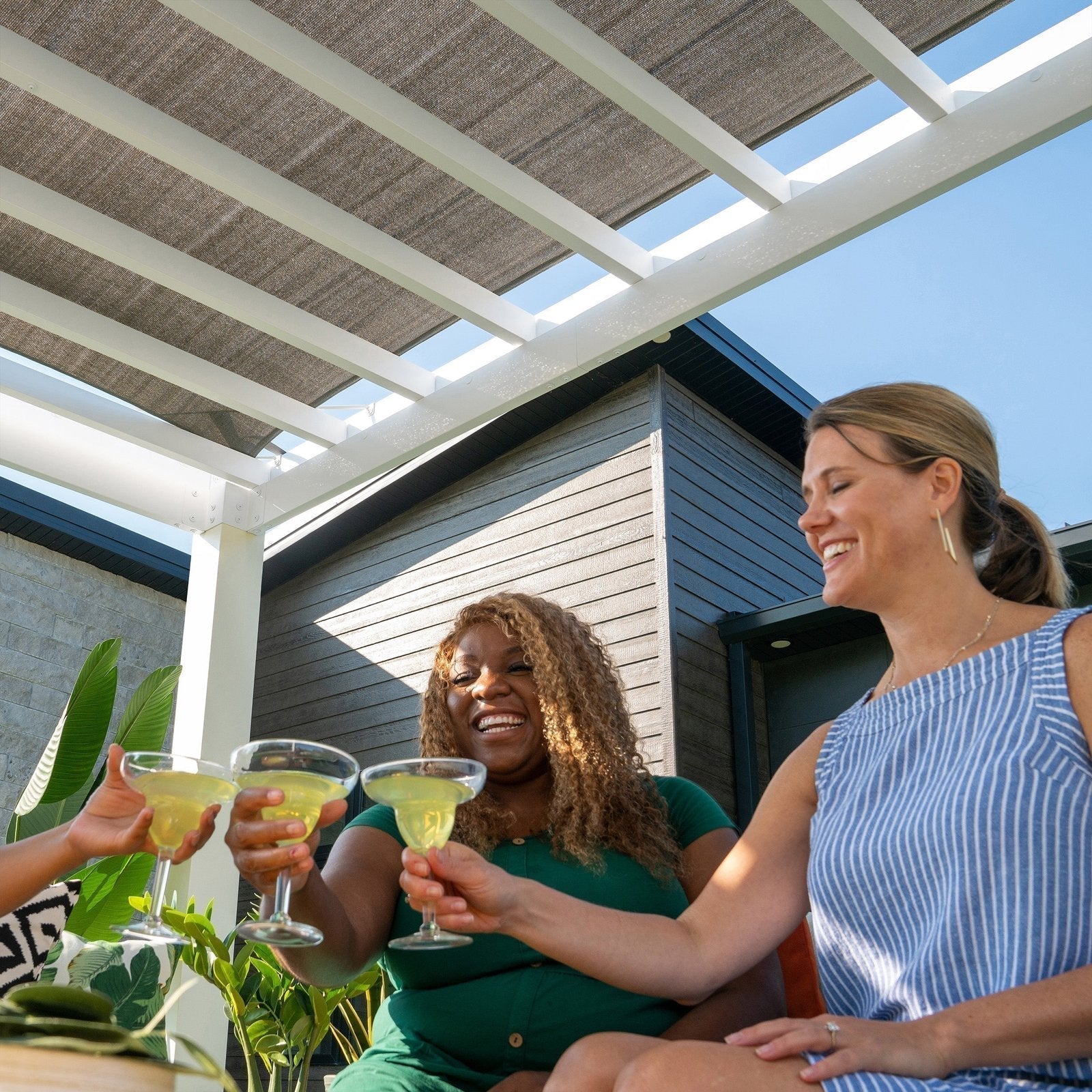 14×12 Windham Modern Steel Pergola With Sail Shade Soft Canopy