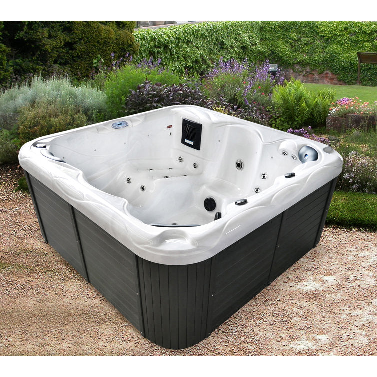 Sol 72 Outdoor™ Brophy 6 – Person 67 – Jet Acrylic Square Hot Tub with Ozonator in Dark Gray