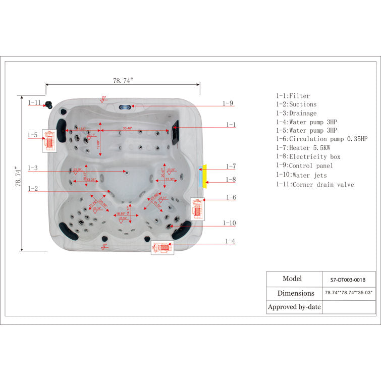 Sol 72 Outdoor™ Brophy 6 – Person 67 – Jet Acrylic Square Hot Tub with Ozonator in Dark Gray