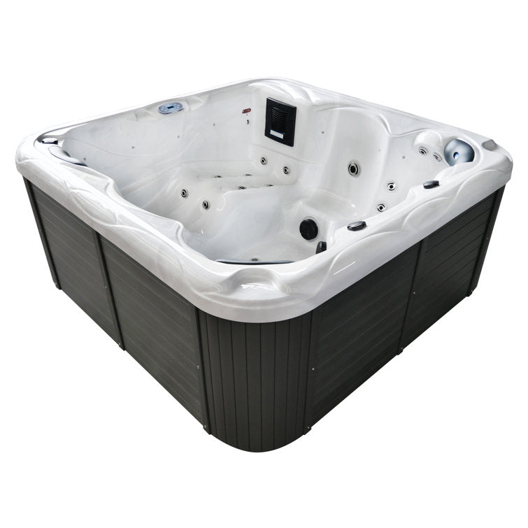 Sol 72 Outdoor™ Brophy 6 – Person 67 – Jet Acrylic Square Hot Tub with Ozonator in Dark Gray