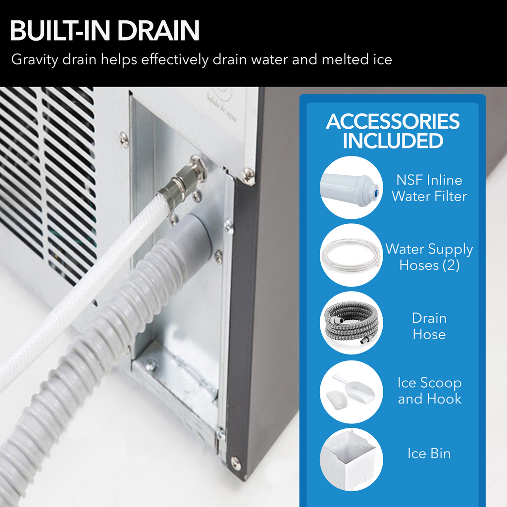Whynter UIM 502SS 15in Built In Ice Maker 80lb Capacity Clear Ice Cube with NSF Inline Water Filter