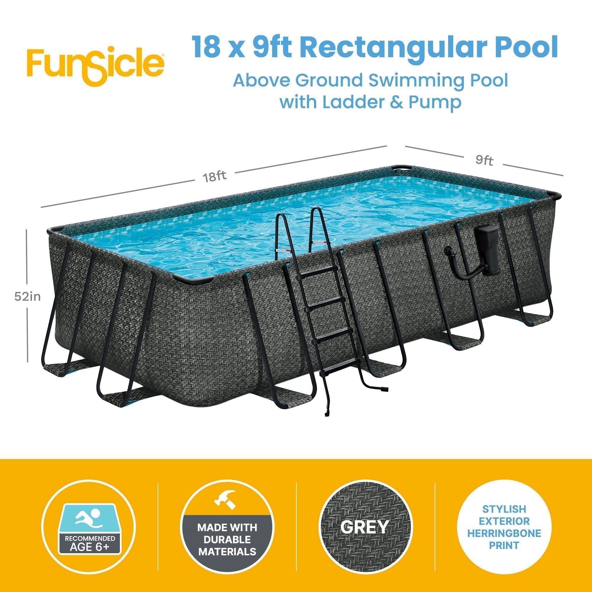 Funsicle 18' x 9' x 52" Oasis Rectangular Swimming Pool Set with 18' Cover