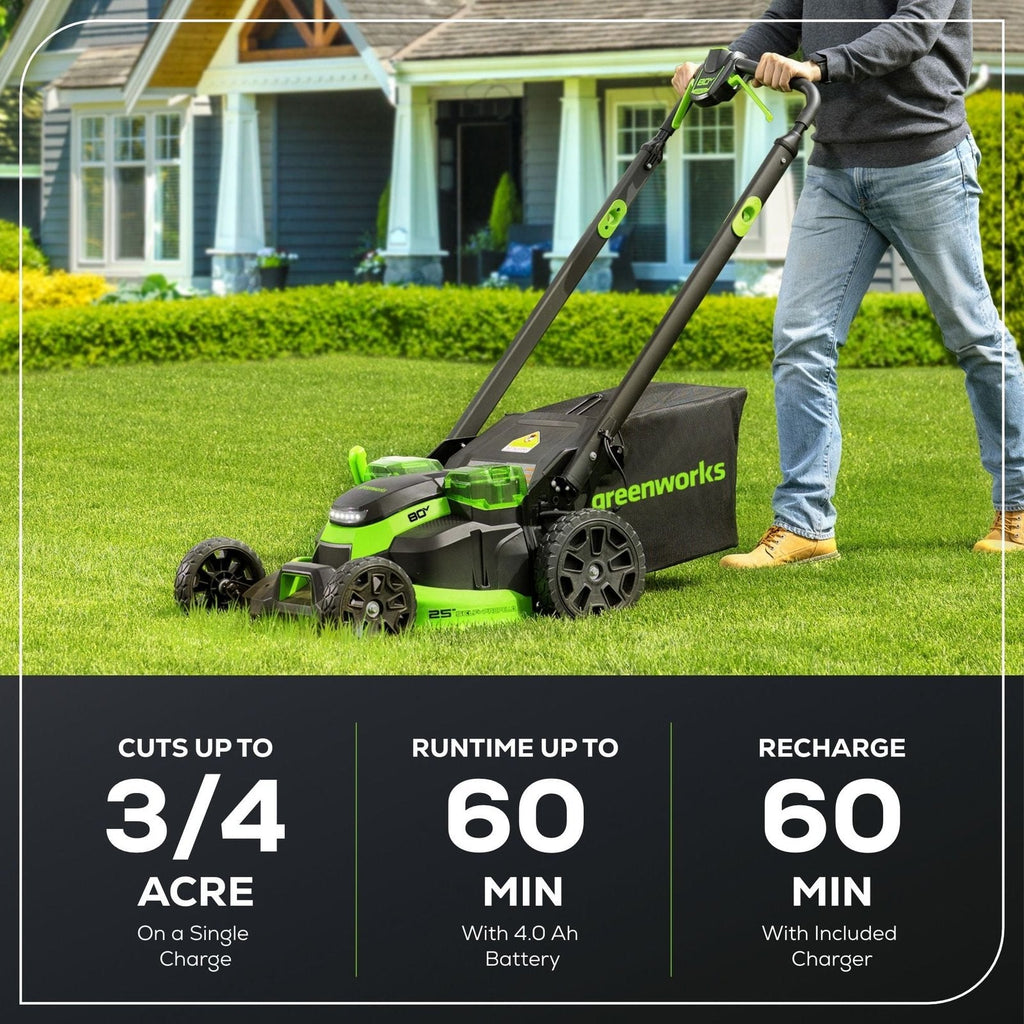 Greenworks 80V 25″ Brushless Cordless Self-Propelled Lawn Mower,3 in 1 Dual Blade LawnMover, W/4.0Ah Battery and Rapid Charger Included