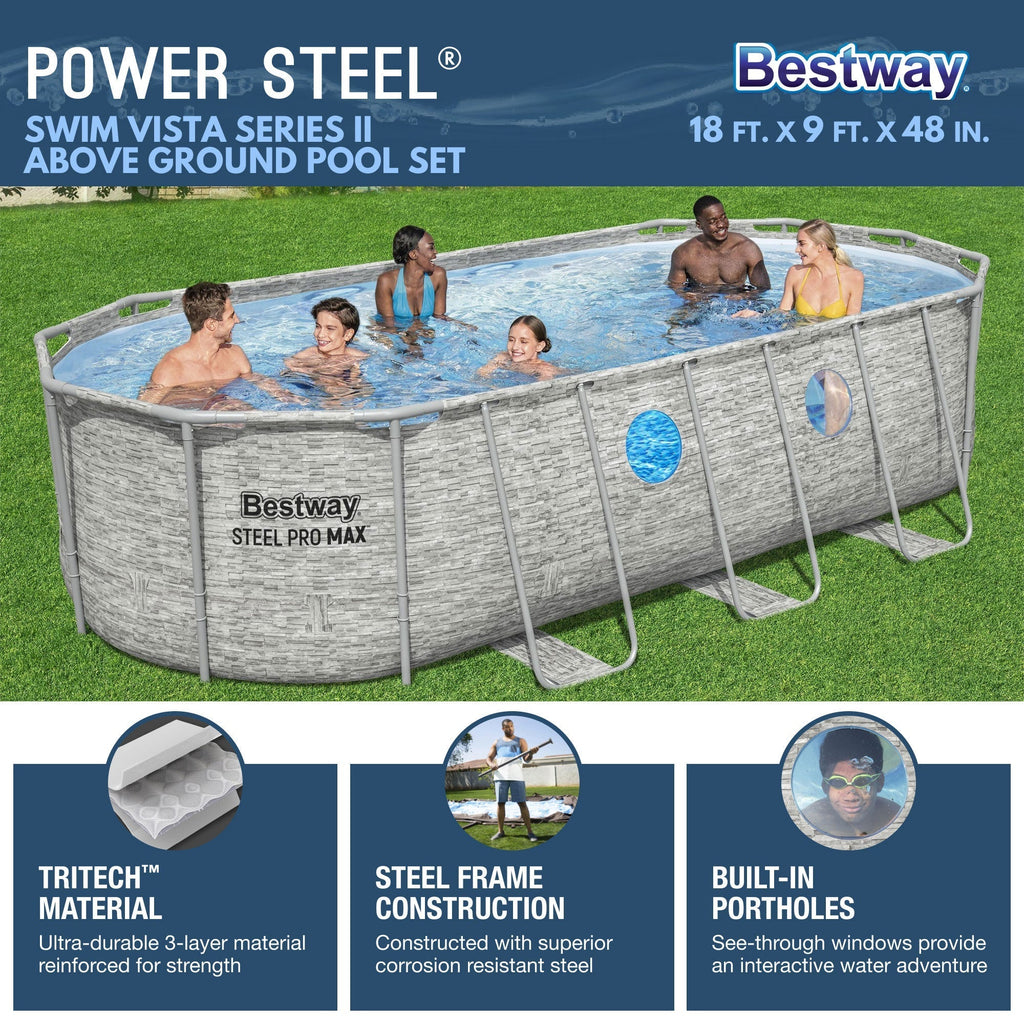 Bestway Power Steel Swim Vista 18' x 9' x 48" Above Ground Swimming Pool Set