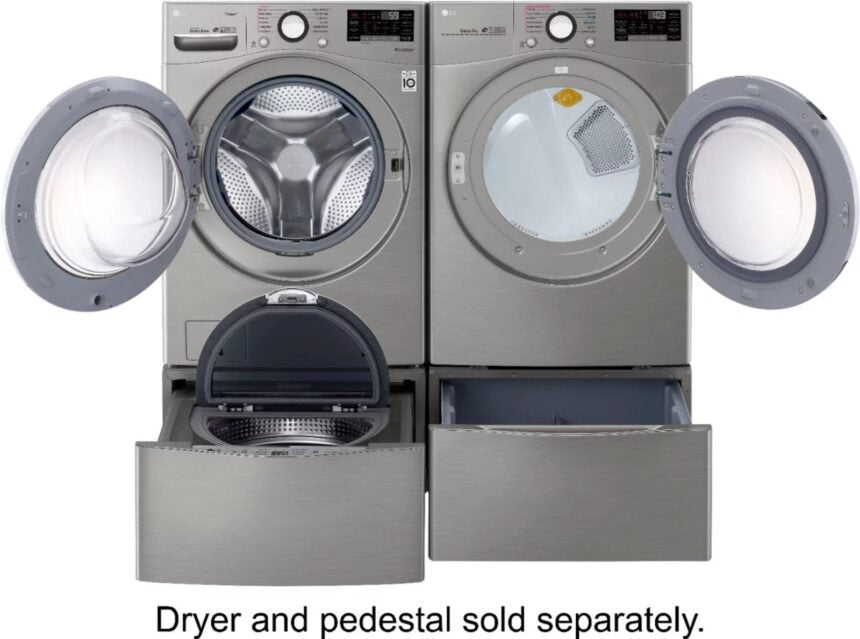 LG – 4.5 Cu. Ft. High-Efficiency Stackable Smart Front Load Washer with Steam and 6Motion Technology – Graphite steel