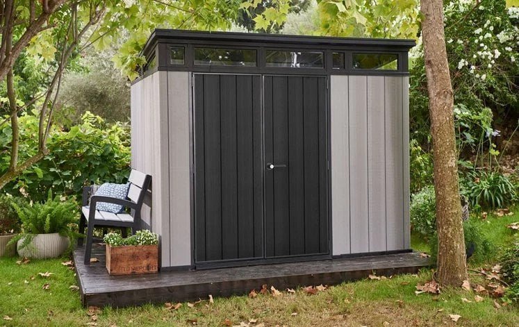 Keter Artisan 9×7 Foot Large Outdoor Shed with Floor with Modern Design for Patio Furniture