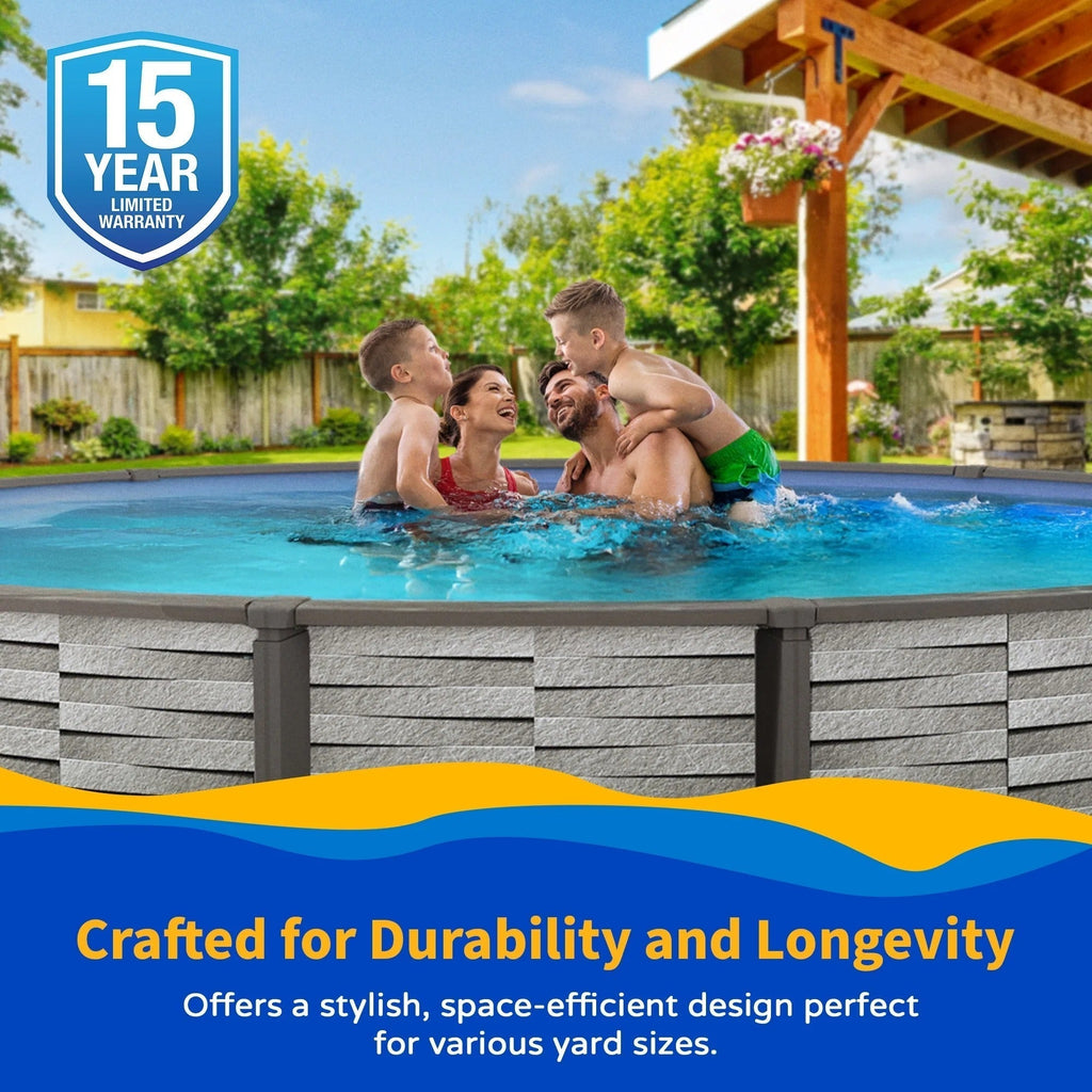 Blue Wave Affinity 24-ft Round 52-in Deep 7-in Top Rail Resin Swimming Pool Package