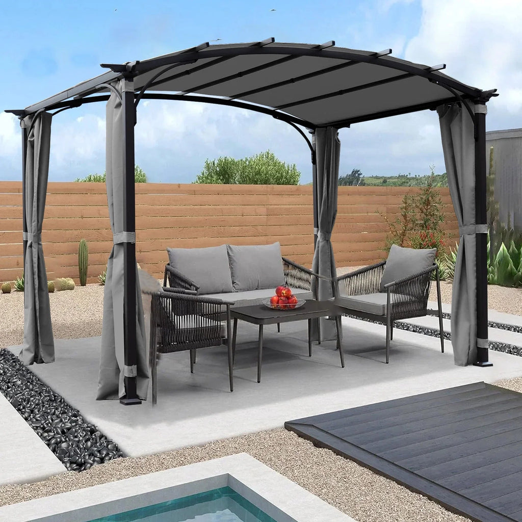 Elegant 9 x 11 ft Arched Patio Pergola Gazebo with Waterproof Sun Shade and Steel Frame