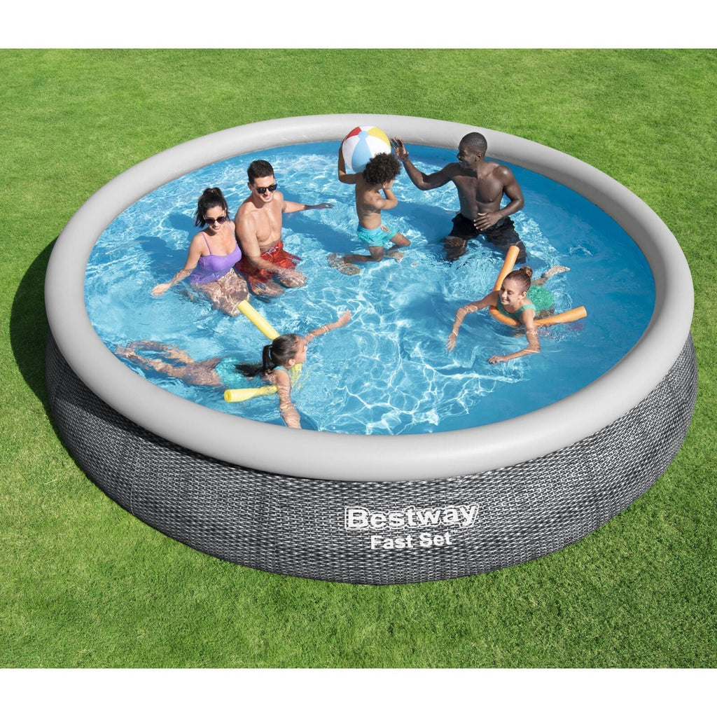 Bestway Fast Set 15’x33″ Round Inflatable Outdoor Above Ground Swimming Pool Set