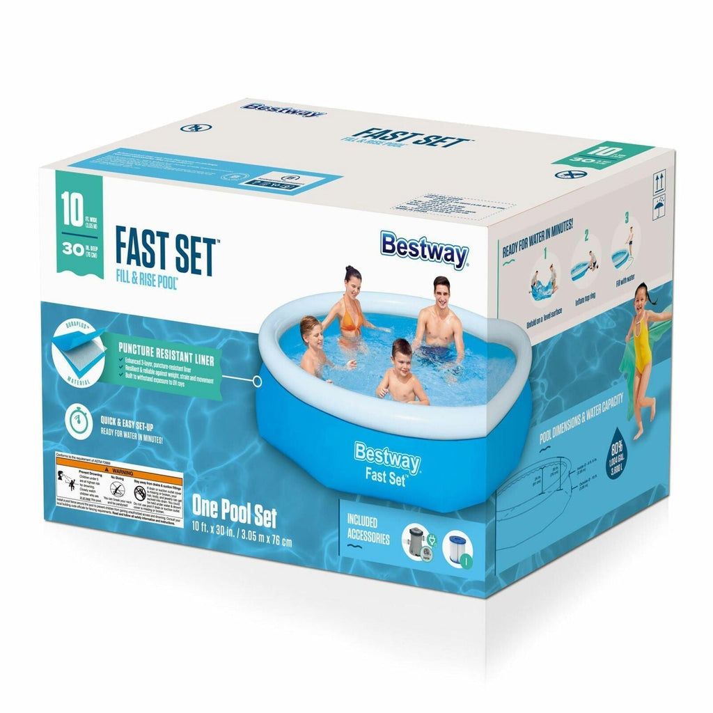Bestway 10′ x 30″ Fast Set Inflatable Above Ground Swimming Pool w/ Filter Pump