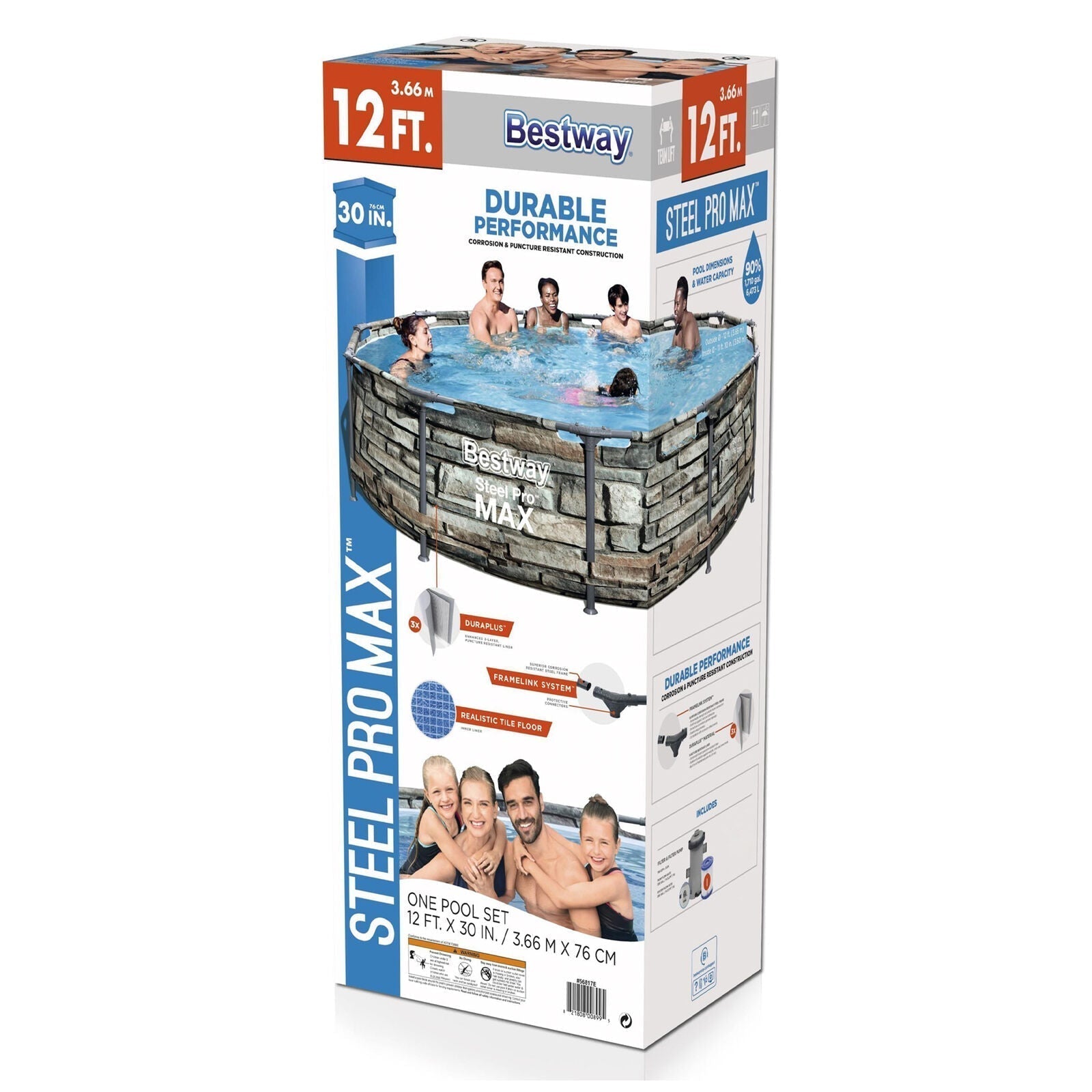Bestway  12′ x 30″ Steel Pro Max Round Above Ground Swimming Pool