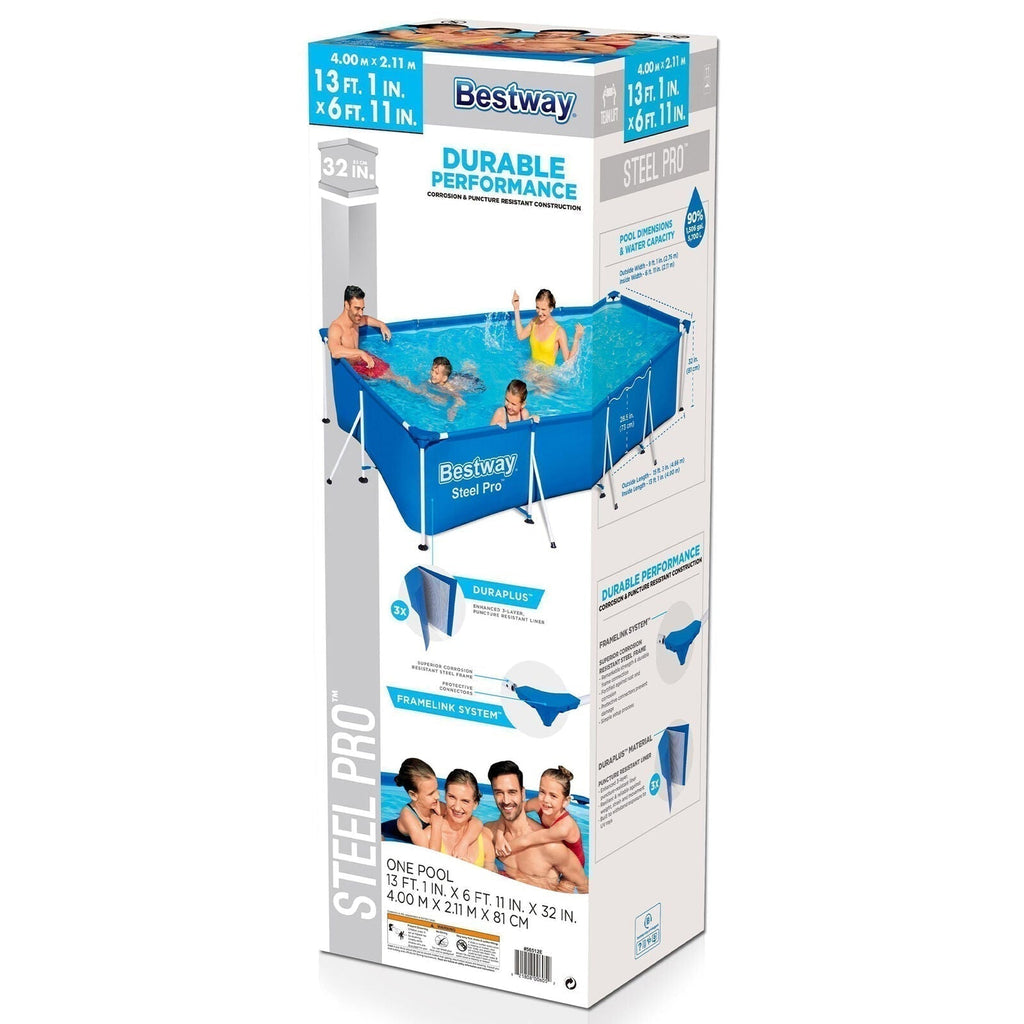 Bestway Steel Pro 13′ x 7′ x 32″ Rectangular Above Ground Outdoor Swimming Pool